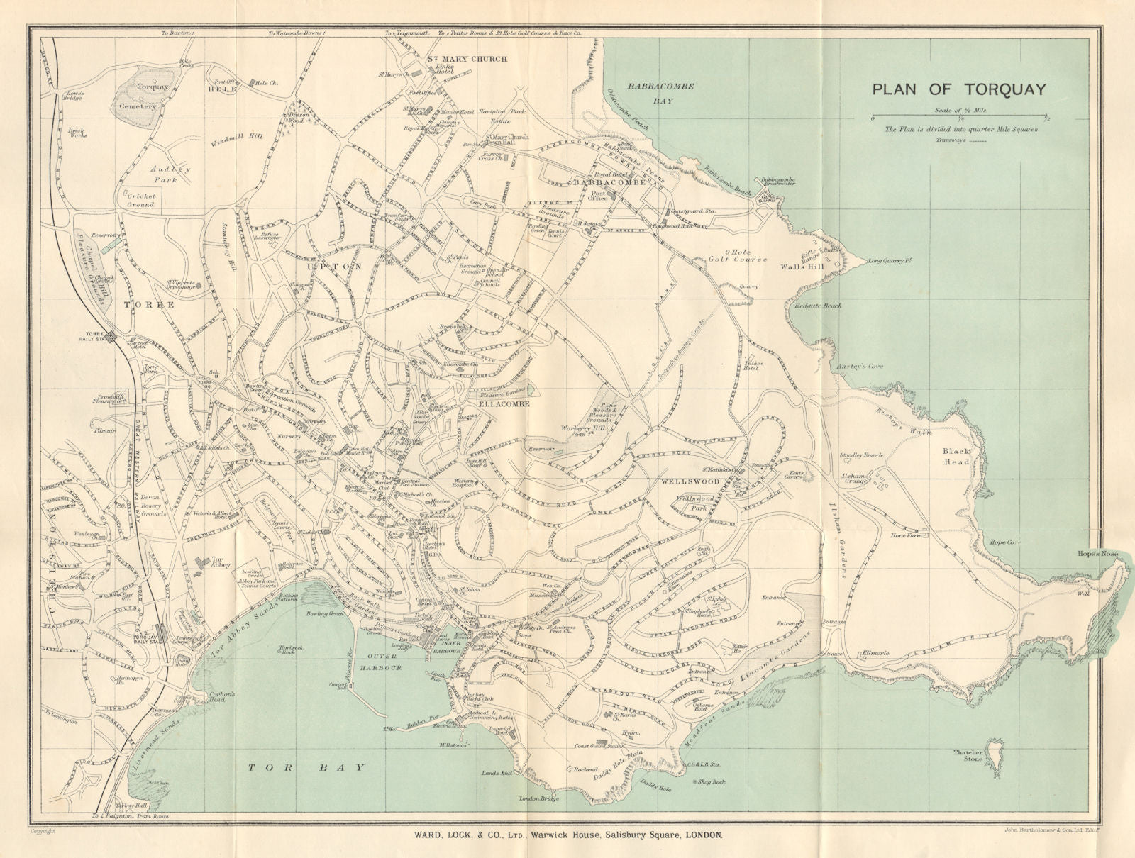 TORQUAY vintage tourist town city resort plan. Devon. WARD LOCK 1922 old map